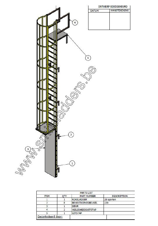 Smits alu. standaard brandladder met kooi geanodiseerd