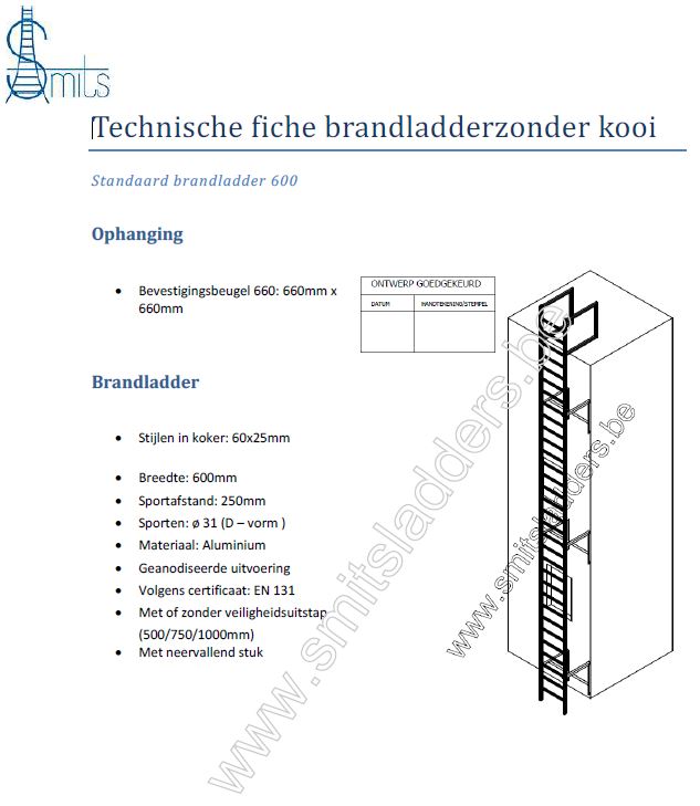 Smits alu. standaard brandladder 600mm blanke uitvoering prijs/lm