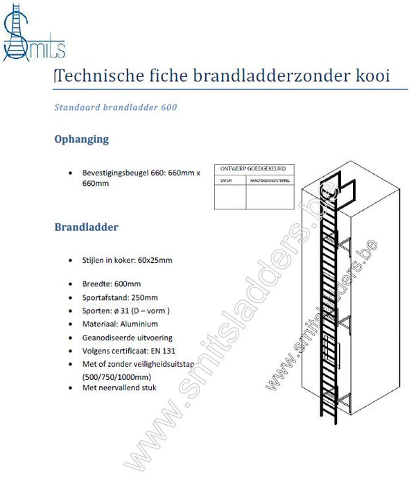 Smits alu. standaard brandladder 600mm geanodiseerd prijs/lm