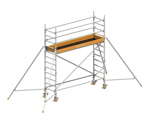 Layher uni 75 4.50m werkhoogte  vloer 2.85x0.75m vrijstaand - te huur