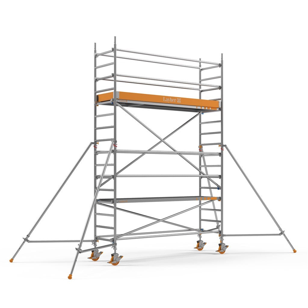 Layher uni 75 5.50m werkhoogte  vloer 2.85x0.75m vrijstaand - te huur