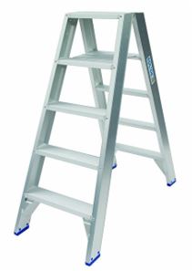 Solide dubbele trapladder 2x5tr.