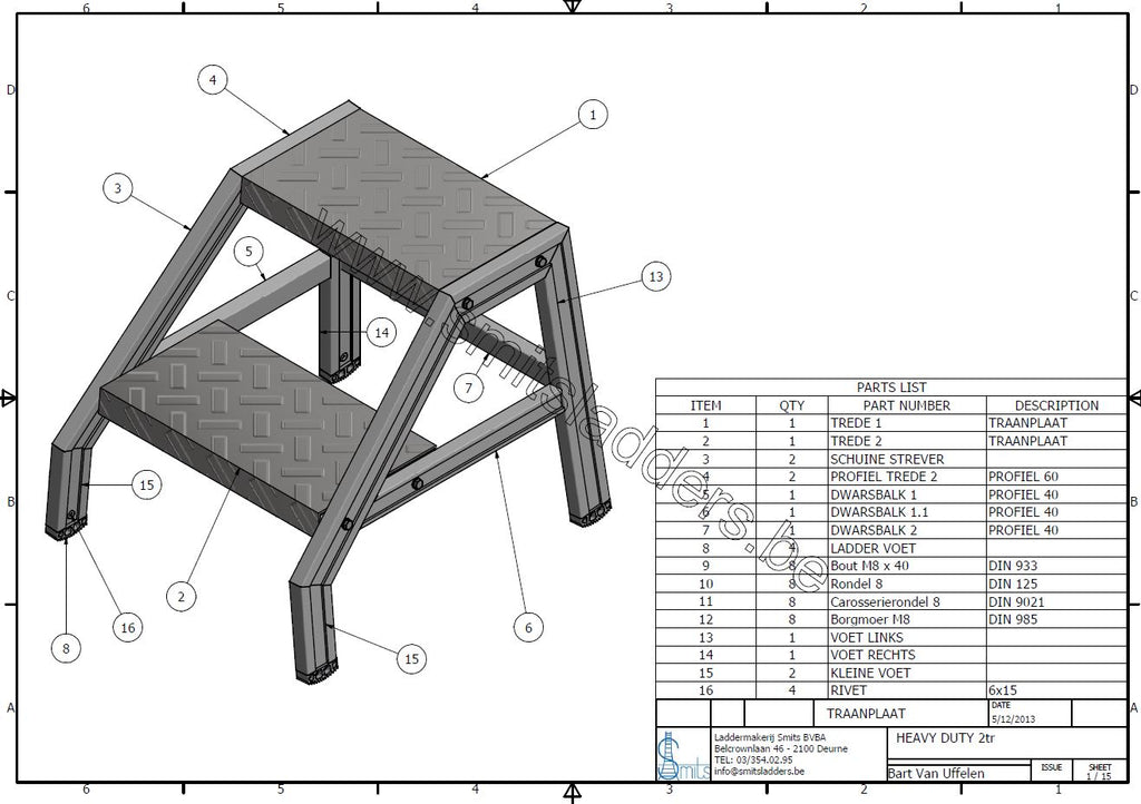 Smits aluminum sturdy step stool 1TR. checker plate
