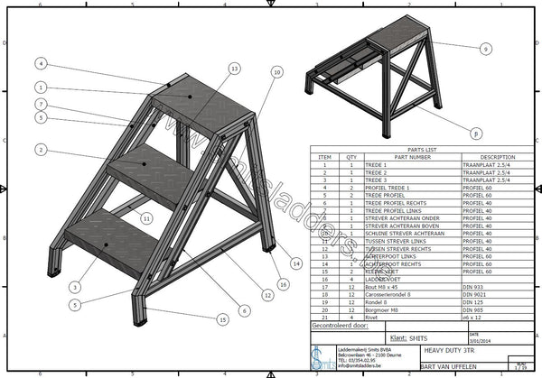 Smits aluminium stevige opstraptrap 3tr. traanplaat