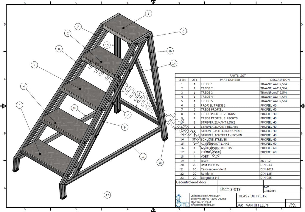 Smits aluminum sturdy step stool 4tr. grid steps