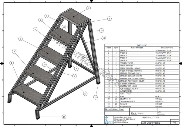 Smits aluminium stevige opstaptrap 4tr. roostertreden