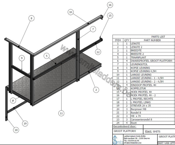 Smits aluminium roosterplatform voor brandladder